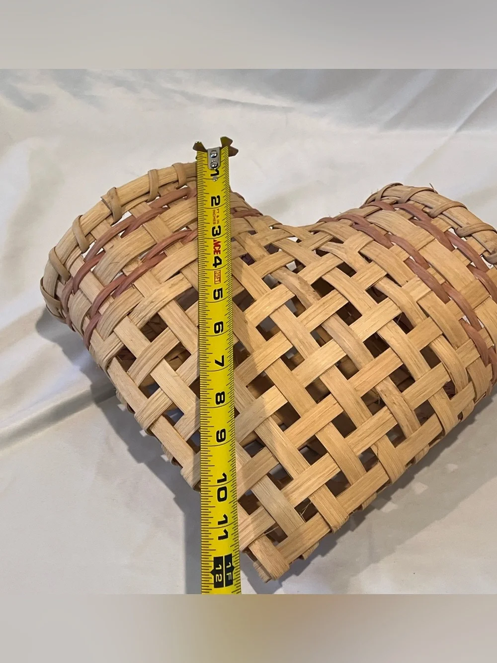 Vintage Woven Heart Wall Basket Double Pocket Cottagecore Decor